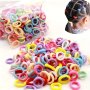 100pcs Colorful Elastic Hair Ties For Girls - Jersey Material Cute & Elegant Style Solid Color Rubber Bands Ponytail Holders Scrunchies For Ages 3-6