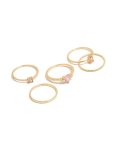Goldair Gold Plated Pink Cubic Zirconia & Molten Rings 5-PACK - M l