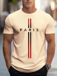 Paris Print Men's Graphic Design Crew Neck Active T-Shirt Casual Comfy Tees Tshirts For Summer Men's Clothing Tops For Daily Gym