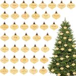 Haooryx Christmas Jesus Hanging Ornaments - 40 Pcs Jesus Name Wooden Ornaments With Twines Savior Name Wooden Decorations Set Fo