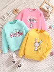 3PCS Girls Sweatshirts Set Cat Rabbit Rainbow Cute Print Fashion Long Sleeve Top Pullovers