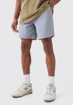 Shorter Length Relaxed Fit Elasticated Waist Chino Shorts In Grey - Grey
