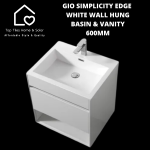 Gio Simplicity Edge White Wall Hung Basin & Vanity - 600MM