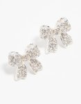 Silver Pav Diamante Bow Stud Earrings