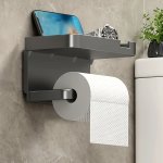 1PC Wall Mounted Toilet Tissue Holder With Phone Shelf Space-saving Punch-free Bathroom Organizer Multipurpose Storage Rack