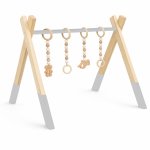 Grey Wooden Baby Gym With Wooden Dangles