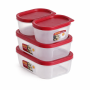4 Piece - Durable Plastic Rectangular Food Storage Container Set - Red