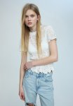 Tie-detail Pointelle-knit Top - Cream