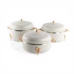 3 Piece Food Warmer Set Gold & White
