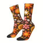 1 Pair Of Unisex Harajuku Vintage Style Novelty Flower Pattern Crew Socks Trendy 3D Digital Printed Men Women Socks Crazy Funny