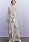 Frill-trimmed Pointelle-knit Jumper - White