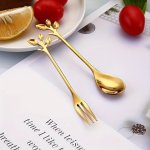 10PCS Golden Stainless Steel Cherry Blossom Spoons And Forks Elegant Kitchen Utensils Spoons + Forks Dining & Entertaining Flatw