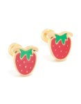 Kids Gold Plated Surgical Steel Enamel Strawberry Flat Back Studs