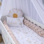 Cot Bumper Braided 3 Strand Soft Beige Soft Beige And White Bee Set