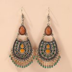 Bohemian Birthstone Beaded Tassel Drop Dangle Earrings Silver Plated Vintage Decor Party Holiday Gift For Women 1PAIR