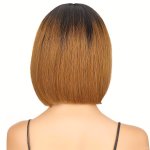 Elegant Bob Wig With Bangs For Women - Short Straight Ombre Hairpiece Heat Resistant Synthetic Fiber