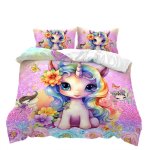 Kids Unicorn Colorful 3D Printed King Size Bed Duvet Cover Set