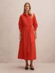 Sally Cotton Shirt Midi Dress - 18 Red