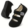 Womens Wide Slippers With Rubber Sole Soft-Lightweight House Slipper Socks Around House Shoes Non Slip Indoor/Outdoor