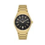 Mens Gold-tone Stainless Steel Watch With Black Dial