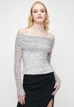 Printed Mesh Bardot Tee - Milk With Black Spot