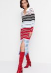 Striped Polo Slit Sweater Dress - Multi