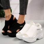 Women's Solid Color Casual Sandals Platform Elastic Soft Sole Knitted Walking Shoes Heightening Wedge Vacation Shoes