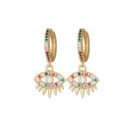 Rofeego Evil Eye Dangle Hoop Earrings Gold-plated With Rainbow Cz Crystals Fashion Drop Earrings