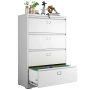 Steel Lateral 4 Drawer Filing Cabinet Swan Handle With Card Slots - White