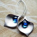 Silvery Flower Design With Navy Blue Synthetic Gem Decor Dangle Earrings Retro Bohemian Style Zinc Alloy Silver Plated Jewelry T