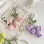 1PC Cute Pearl Chain Woolen Crochet Lily Of The Valley Flower String Keychain Bag Decorative Buckle Boho Style Creative Keychain