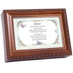 Cottage Garden Sister Together Always True Woodgrain Rope Trim Music Box Plays Friends Are For