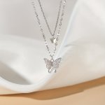 Double Layer Butterfly Pendant Necklace Sparkling Clavicle Chain Y2K Jewelry For Girls Ideal Choice For Gifts