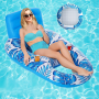 Blue Leaf Head And Footrest Inflatable Pool Lounger With Cup Holders