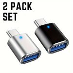 2PCS Black+silver USB C To USB Adapter USB C Male To USB 3.0 Female Adapter Otg Converter Compatible With Macbook Pro 2019 2018