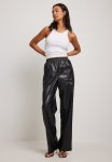 Elastic Waist Pu Trousers - Black