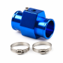 38MM Aluminium Water Temperature Sensor Adapter With 2 Hose Clamps - Blue