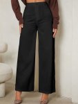 Solid Color Straight Leg Pants Elegant High Waist Button Front Loose Pants For Work & Office Women's Clothing
