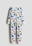 Patterned Jersey Pyjamas - White dinosaurs