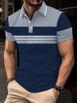 Striped Print Plus Size Men's Trendy Golf Shirt Casual Fashionable Comfy Top