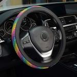 Kafeek Rainbow Diamond Leather Steering Wheel Cover With Bling Bling Crystal Rhinestones Universal 15 Inch Rainbow Diamond