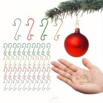 60PCS Christmas Ornament Hooks Ornament Hangers Christmas Metal Wire Silvery Golden Hooks Red Green Hooks For Christmas Tree Dec