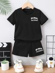 2PCS Boy's Summer Casual Co-ord Set - 'los Angeles California' & Stars Print Short Sleeve T-Shirt + Shorts Comfy Sports Set As G