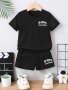 2PCS Boy's Summer Casual Co-ord Set - 'los Angeles California' & Stars Print Short Sleeve T-Shirt + Shorts Comfy Sports Set As Gift