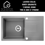Laveo Celia Grey Granite 1 Bowl Sink - 790 X 440 X 170MM