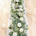 Aubeinson Artificial Eucalyptus And White Roses Garland - Plastic Faux Flower Greenery Vine For Wedding Home Party Table Runner