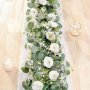 AUBEINSON Artificial Eucalyptus And White Roses Garland - Plastic Faux Flower Greenery Vine For Wedding Home Party Table Runner And Fireplace Mantel Decor (1 Pack)