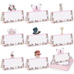 Fullhawl 48 Pcs Wonderland Party Theme Place Card Wonderland Themed Tea Party Seating Placecard Rabbit Butterfly Flower Bowl Key