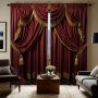 Classic European Style Red Drapery Panels With Grommet Top - Set Of 2 Twill Weave Flannel Decorative Curtains 180-200GSM Machine Washable Semi-Sheer Opacity Decorative