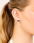 Black Coated Metal & Diamante Bow Drop Stud Earrings